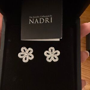 Nadri Crystal Silver Floral Earrings
